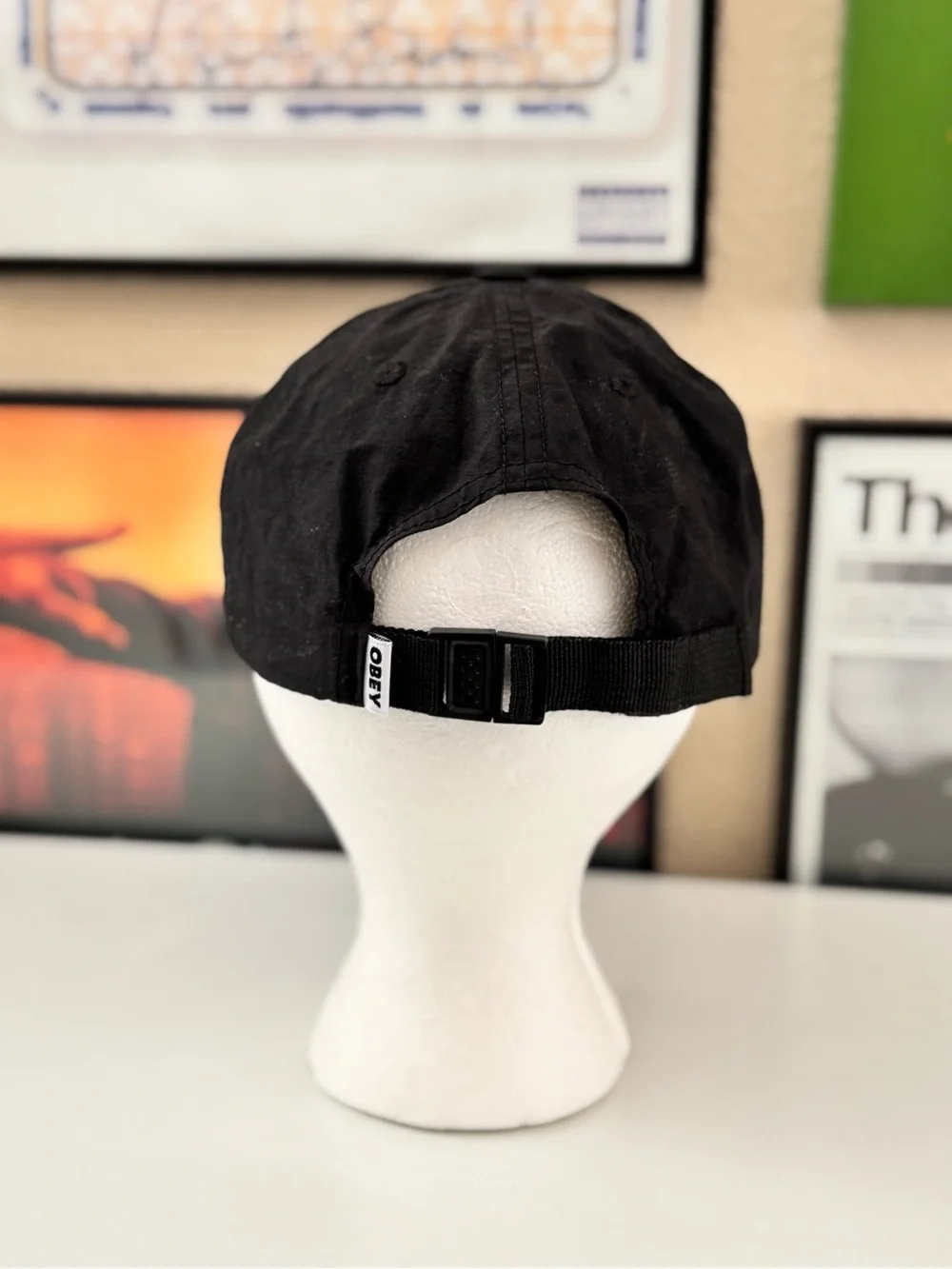 Obey Black Five-Panel Strapback Cap with White Logo